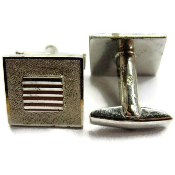 Joskes Moderist Square Ribbed Cufflinks Vintage Sterling Silver 925 Patina Tux - Picture 10 of 11